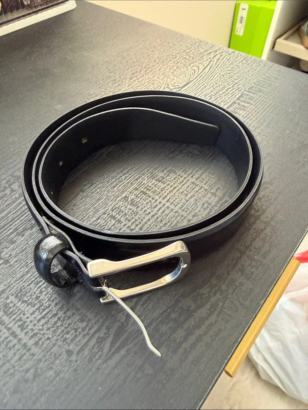 Zara Black Leather Belt with Silver Buckle